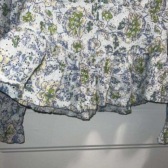𝅺SEVEN for All Mankind blue floral print Peplum Blouse size Medium - Picture 8 of 16